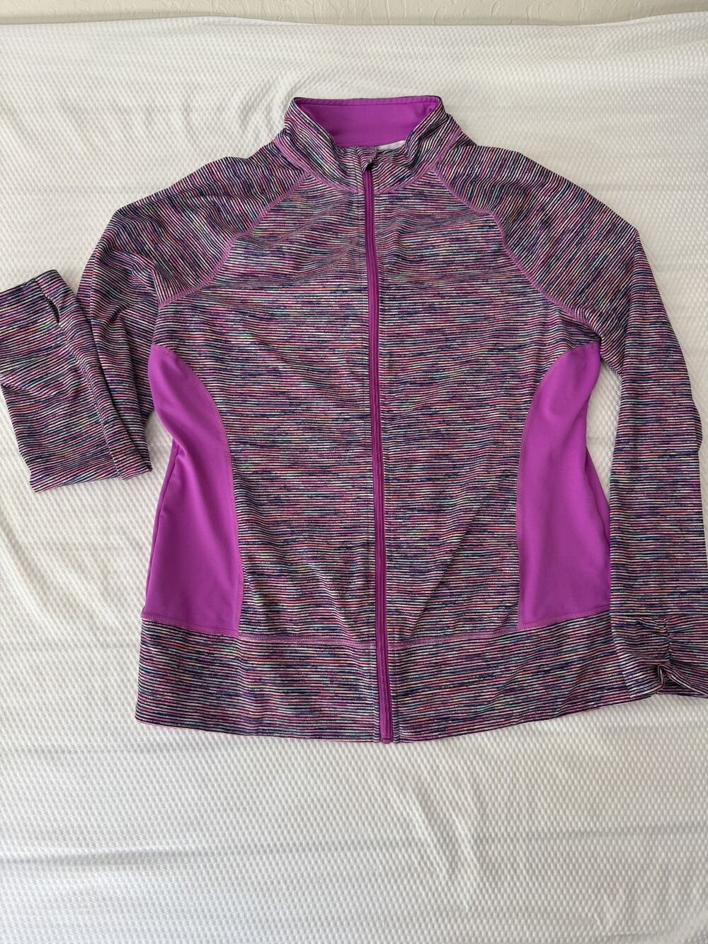 Ideology Women's Striped Full Zip Athletic Multicolor Jacket Thumb Holes Size XL